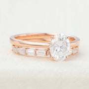 Oval Cut Solitaire Moissanite Engagement Ring with Matching Band